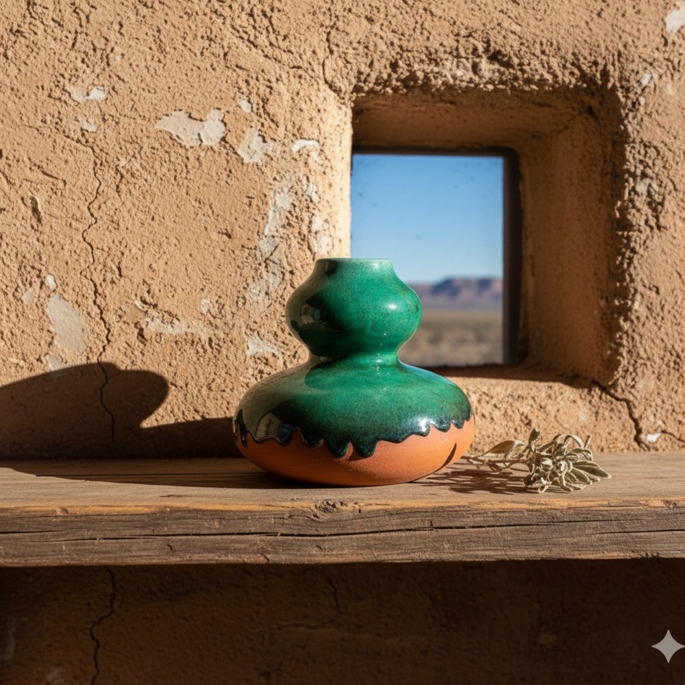 Vintage Mexico Red Clay Ceramic Pottery Vase Southwestern Green‎ Glaze Handmade